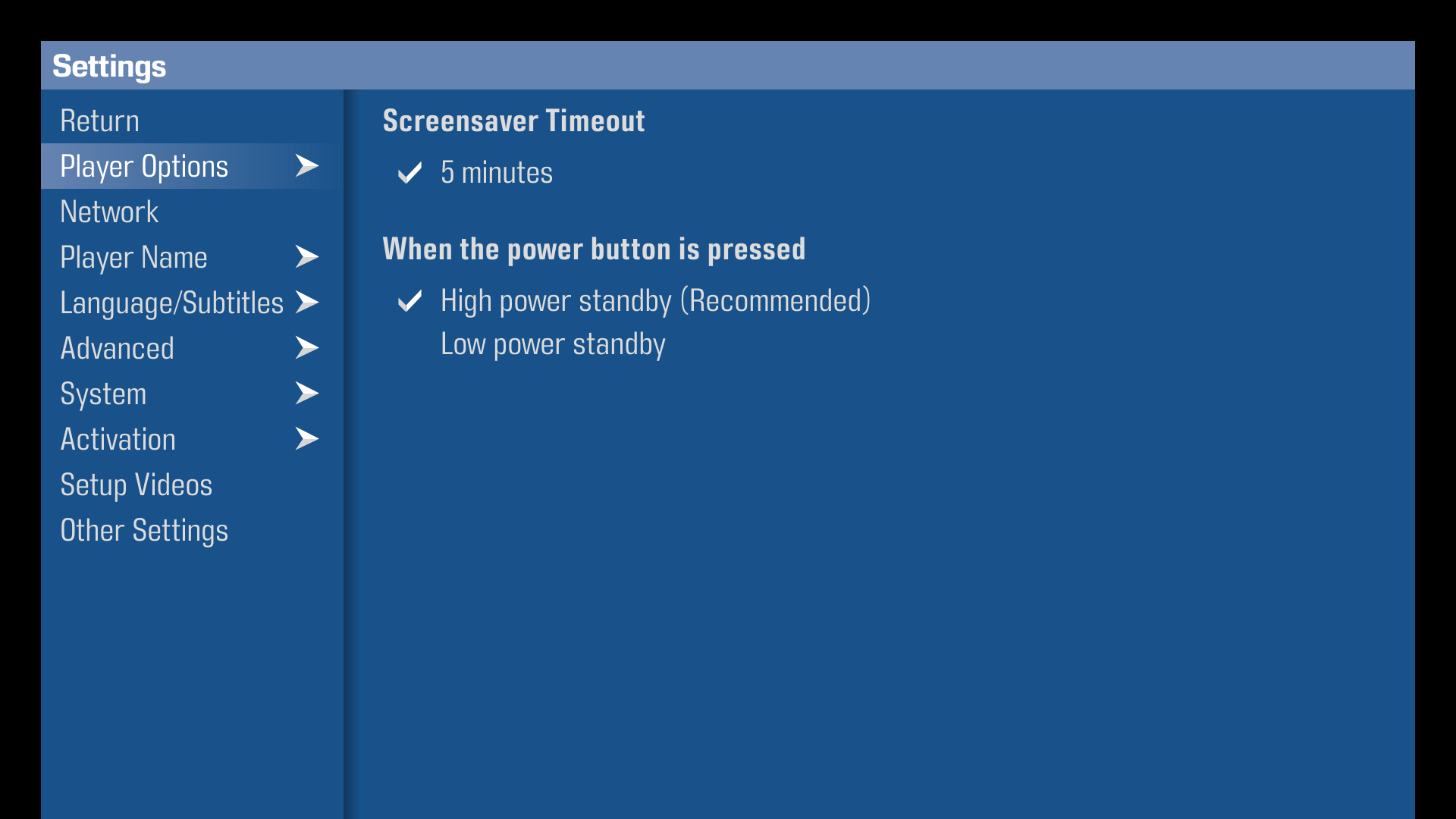 OSD settings - player options