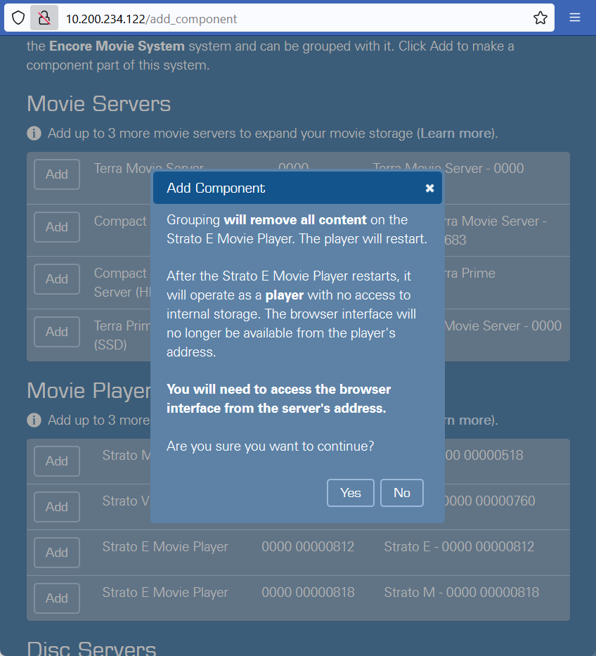 Strato E add component warning